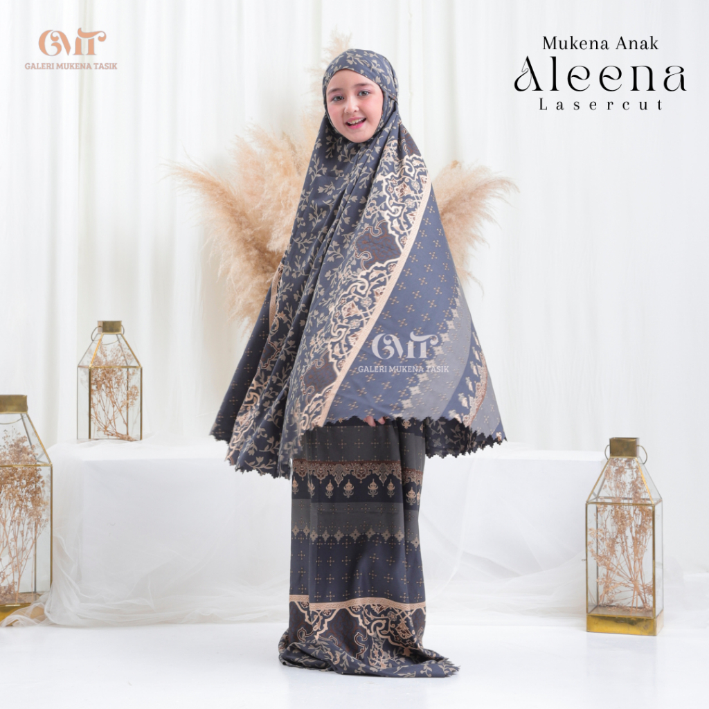GMT - Mukena Anak Maxmara 2in1 Lasercut Aleena Satin Silk | Mukena Anak TK SD Tanggung
