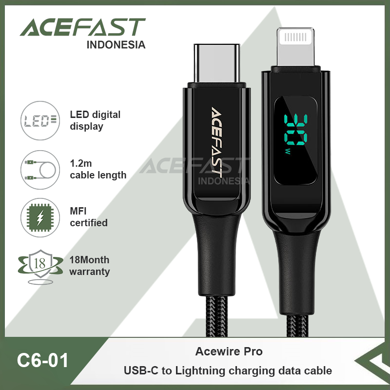 Acefast Indonesia -  LED Digital MFI ACEFAST Acewire Pro C6-01 USB-C To Lightning