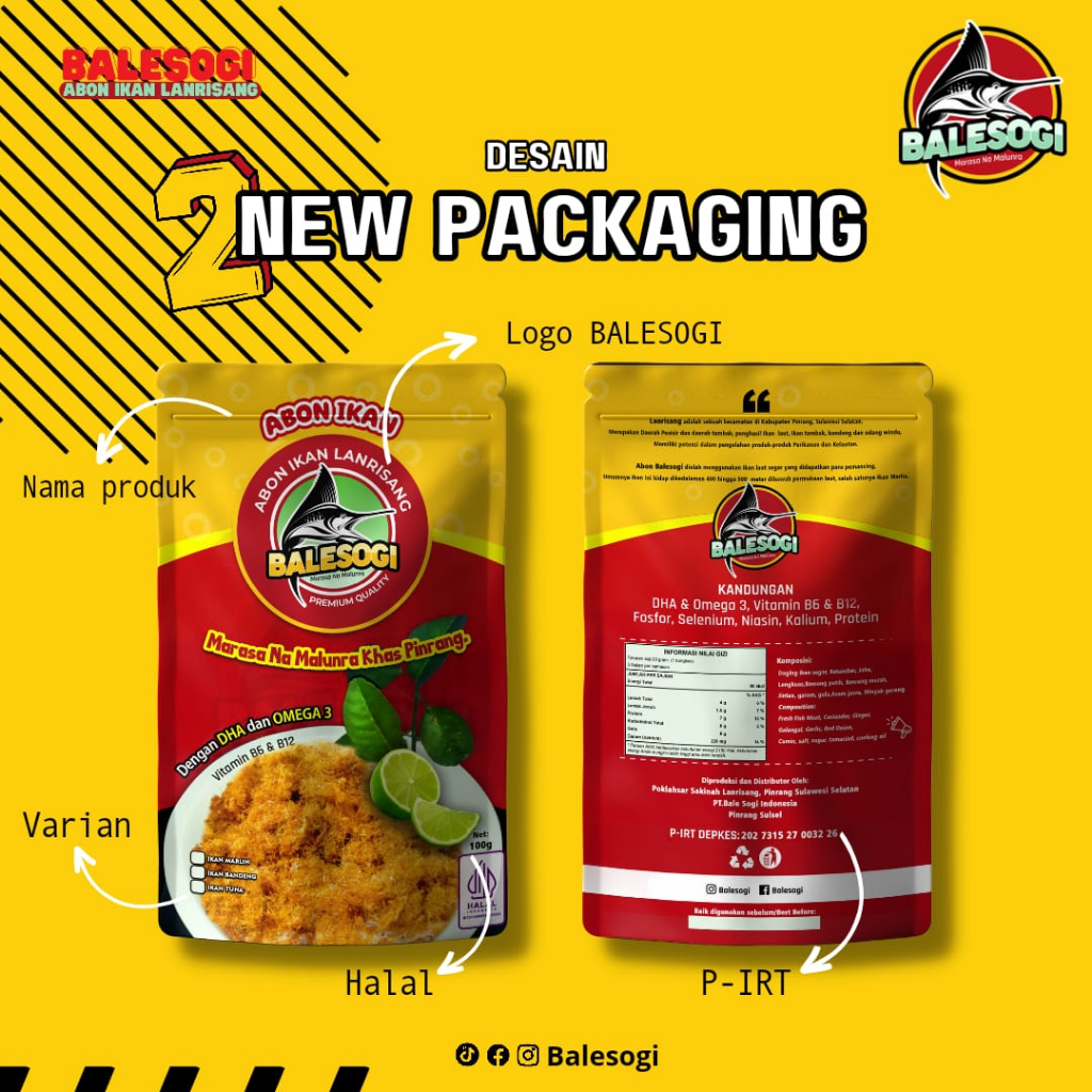 

Abon Ikan Tuna (BALESOGI) kemasan pouch isi bersih 100g desain terbaru.