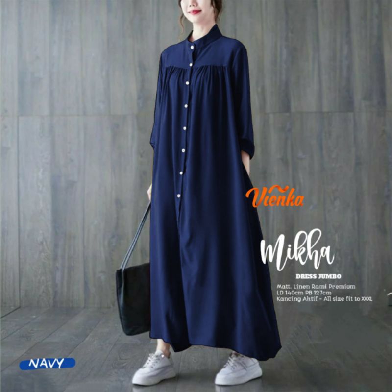 ANGGREK MIDI DRESS VIENKA BAHAN KATUN LINEN LD 130 PB 116 SIZE JUMBO dan MIKHA DRESS BAHAN LINEN LD 