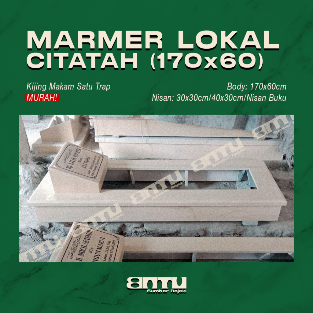Kijing Makam Marmer Alam Lokal 170x60cm (1 Trap)