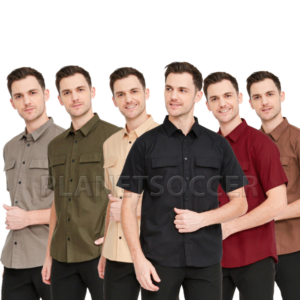 Baju Kemeja Polos Pria Lengan Pendek Hem Pria Distro Kemeja GOLDVA Bahan Katun Tebal Kantor Formal O
