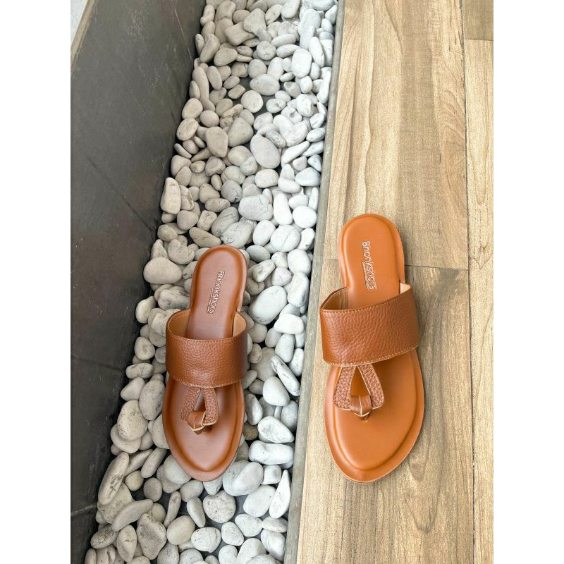 SANDAL WANITA KULIT GARUT BHONKSHORS JEPIT ORING FLAT