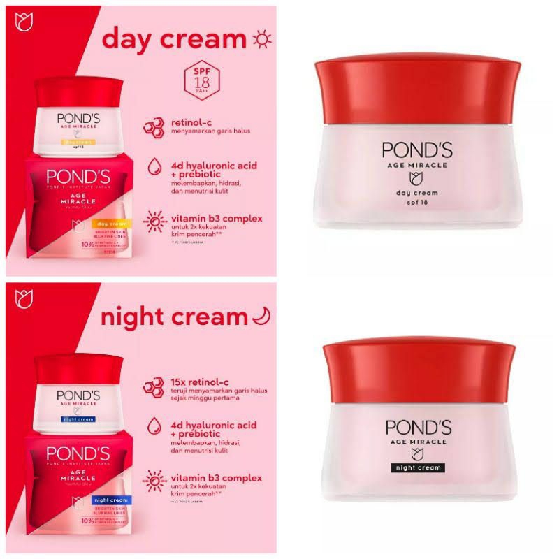 PONDS AGE MIRACLE ANTIAGING DAY & NIGHT CREAM YOUTHFUL GLOW 50G 20G 10G