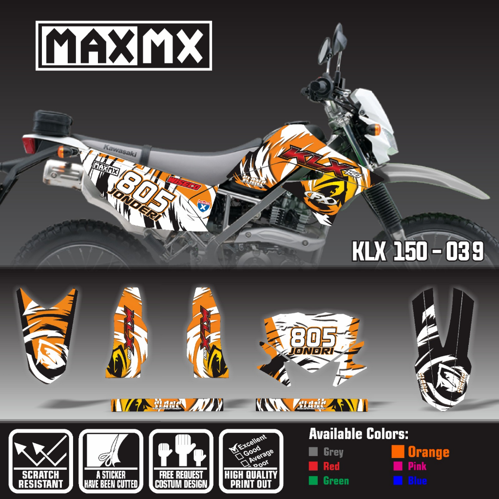 decal stiker fullbody keren klx 150 old motif macan gradasi oren kuning