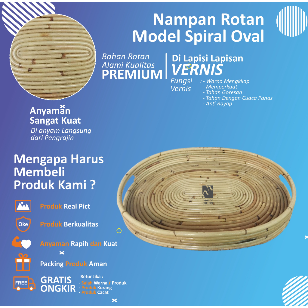 Nampan Vintage Korea Gold Aesthetic Kayu Bulat Rotan Besar