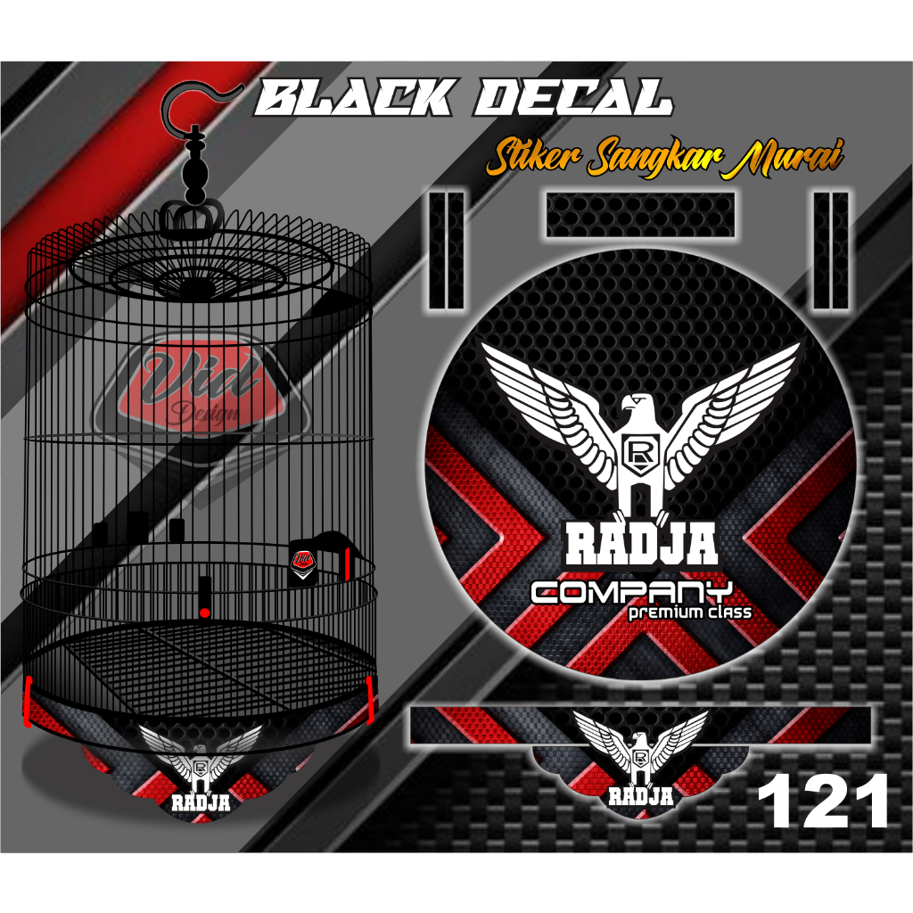 Sticker Sangkar Murai Decal Kandang Bulat Motif Radja Corak Karbon Segitiga Merah No 1 2 3 4