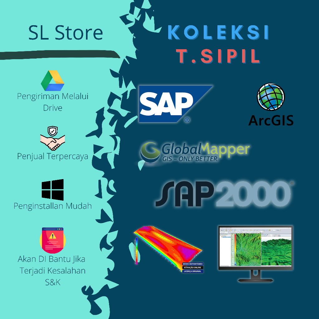 Global Mapper Pro, CSI SAP2000 Ultimate, Netcad GIS Software Pemetaan Teknik Sipil Bangunan Kontur T