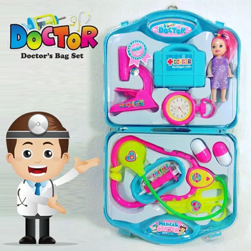 Mainan Dokter Dokteran Lengkap Boneka Barbie Bonus Koper / 1set Mainan Peralatan Dokter