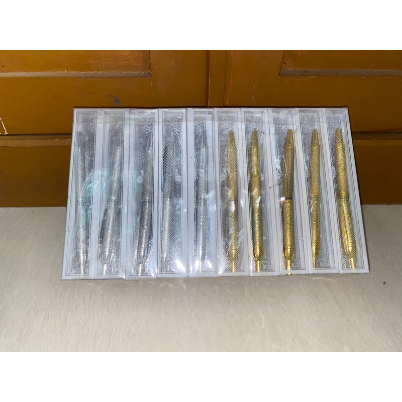 

souvenir pernikahan pulpen gold combi silver