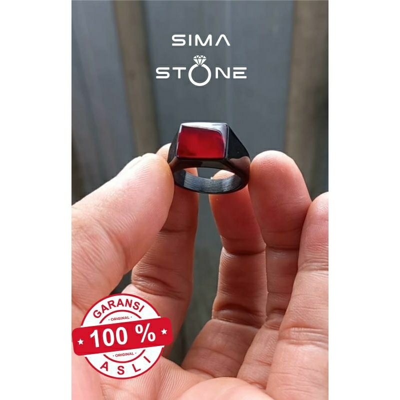 Cincin Batu Akik Red Baron Kotak Lintang Ring Black Titanium