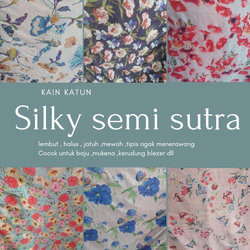 Kain katun silky motif bahan semi sutra import - kain baju - bahan mukena motif cantik