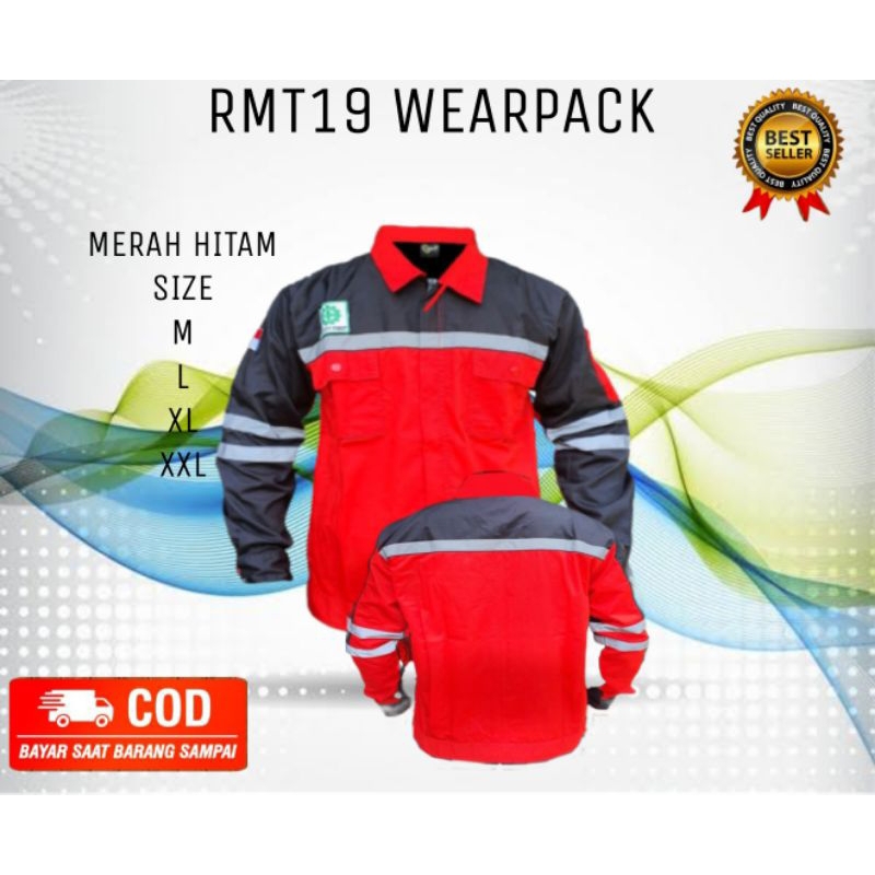 baju proyek safety wearpack atasan warna merah hitam