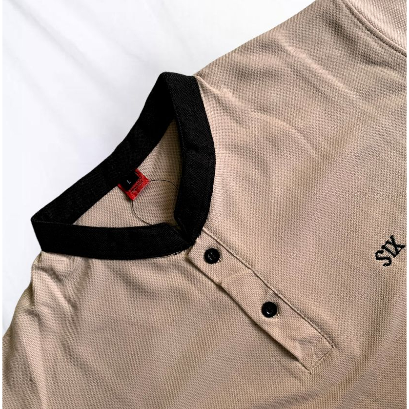 Kaos Polo Kerah Sanghai Pria Dewasa Lengan Pendek Cream Bahan Katun