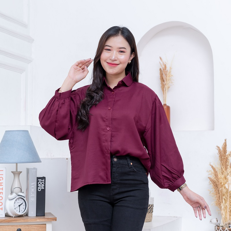 INARA - Elze Blouse Kemeja Lengan Balon Bahan Shakila | Atasan Wanita