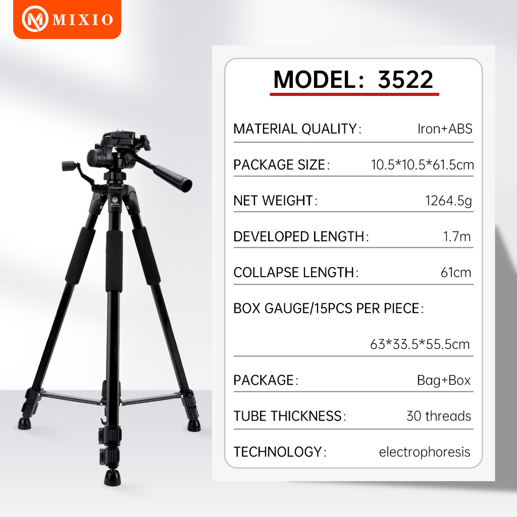 MIXIO - 3522 170CM PREMIUM Tripod+Bluetooth Remote+Bag Profesional