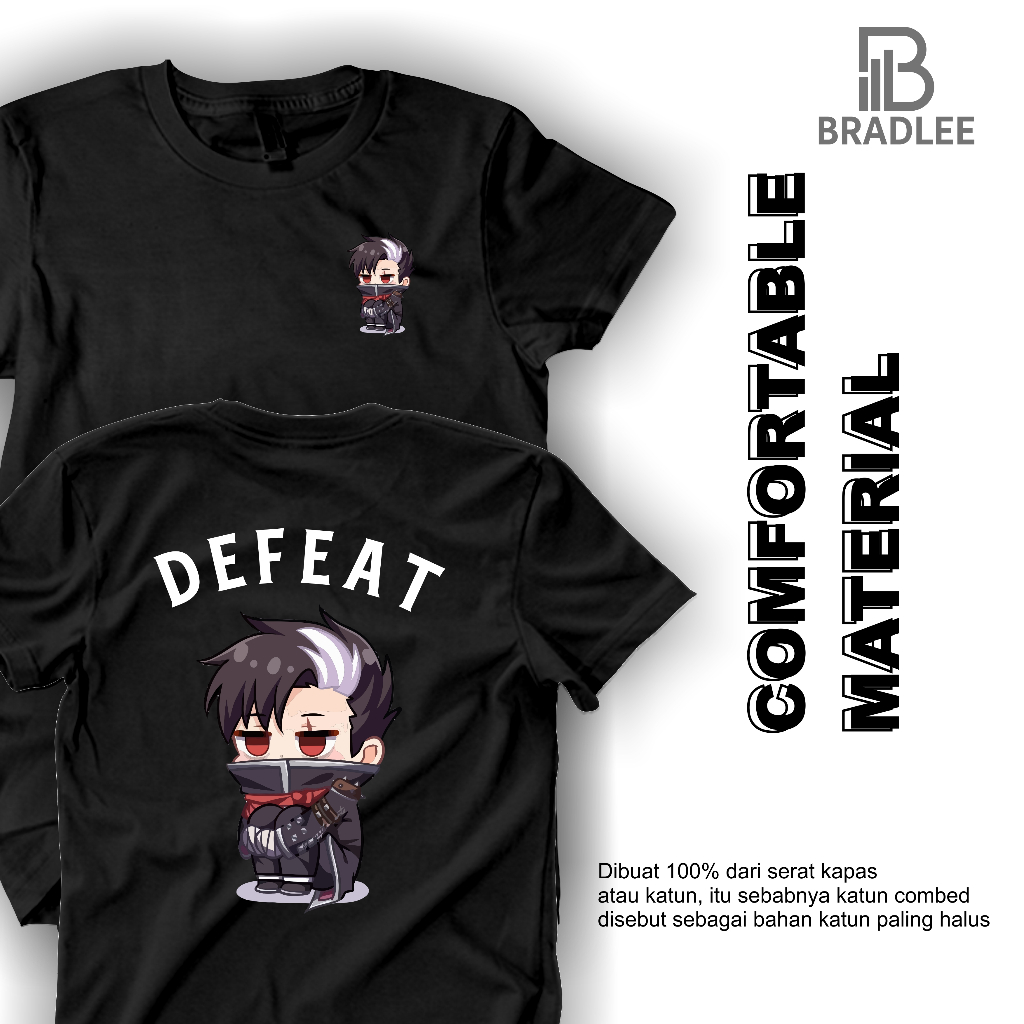 Kaos Emote Mobile Legend DEFEAT Baju Sablon Pria Wanita Oversize Lengan Pendek/Panjang Katun Combed 