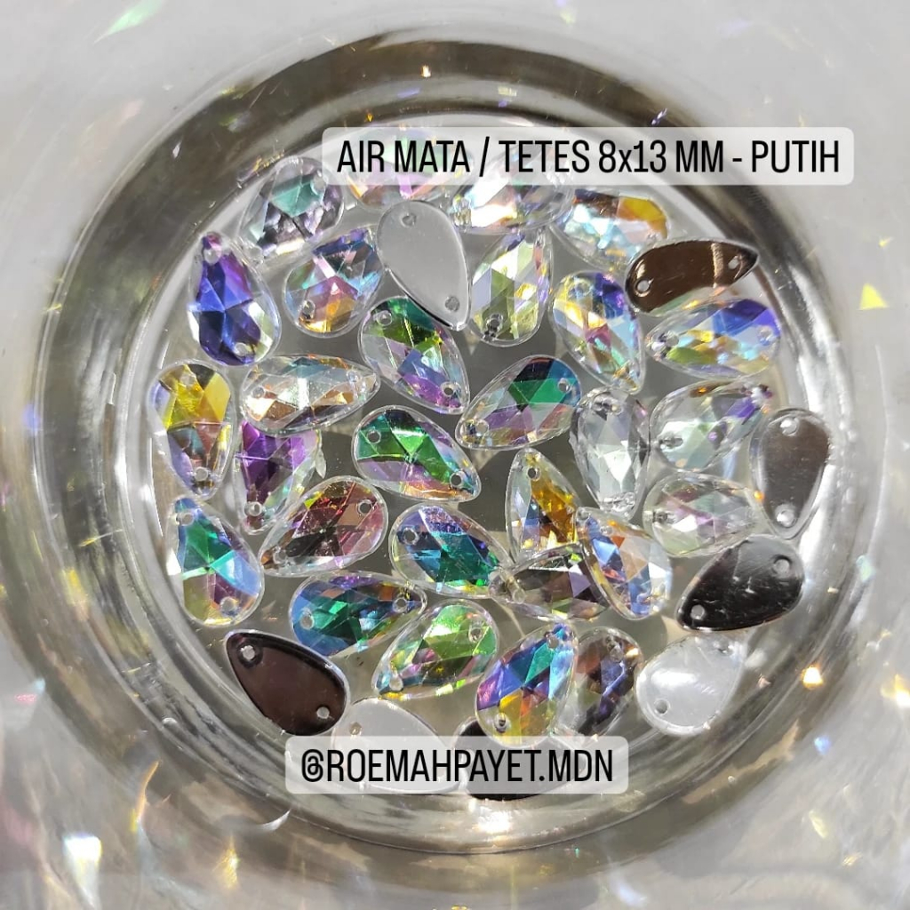 (GRADE B) BATU / PAYET AKRILIK / PAYET KRISTAL JAHIT / RESIN TAIWAN : TETES / AIR MATA / DROP UK. 8x