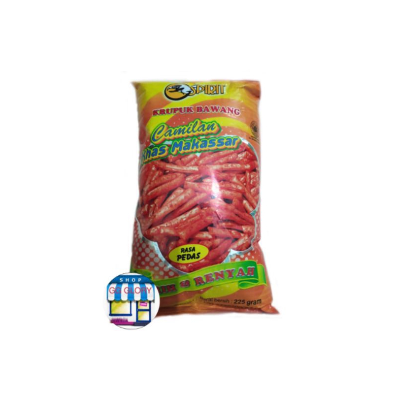 

Kerupuk krupuk bawang cap spirit kemasan 225gr Makassar rasa pedas