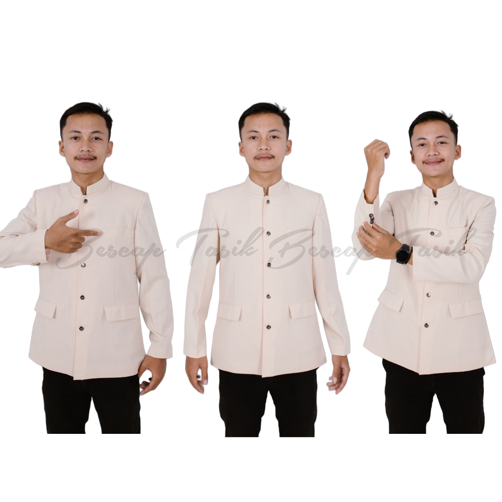 Jasko Polos Motif saku tutup Jas Koko Pria Dewasa Jasko Warna Cream Beskap Bapak Beskap Pria Berkual