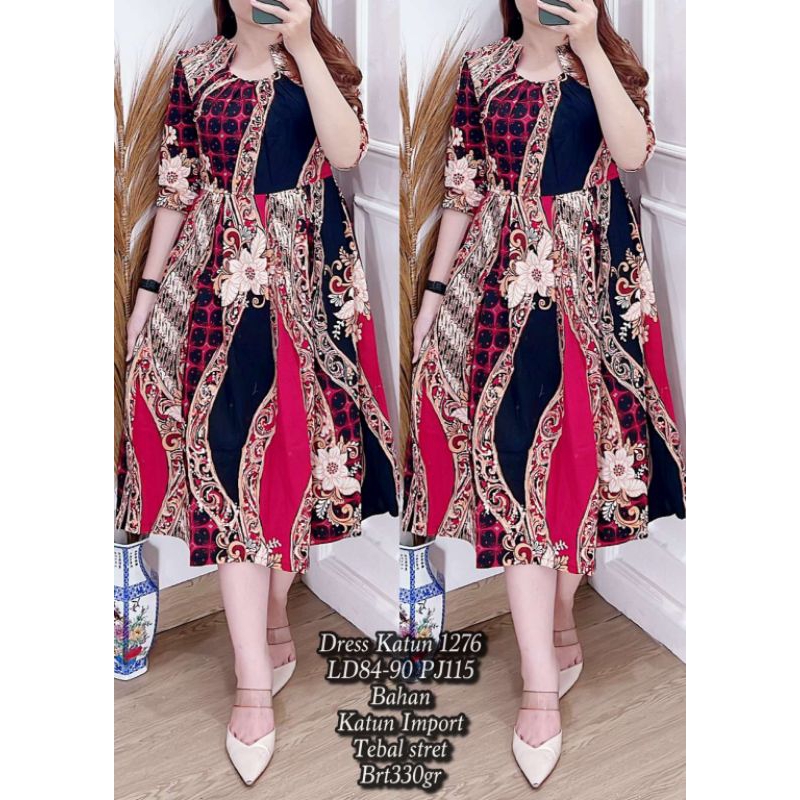 MIDI DRESS KATUN TEBAL MOTIF DRESS BATIK KE GEREJA NATAL FORMAL GAUN FYR 12766