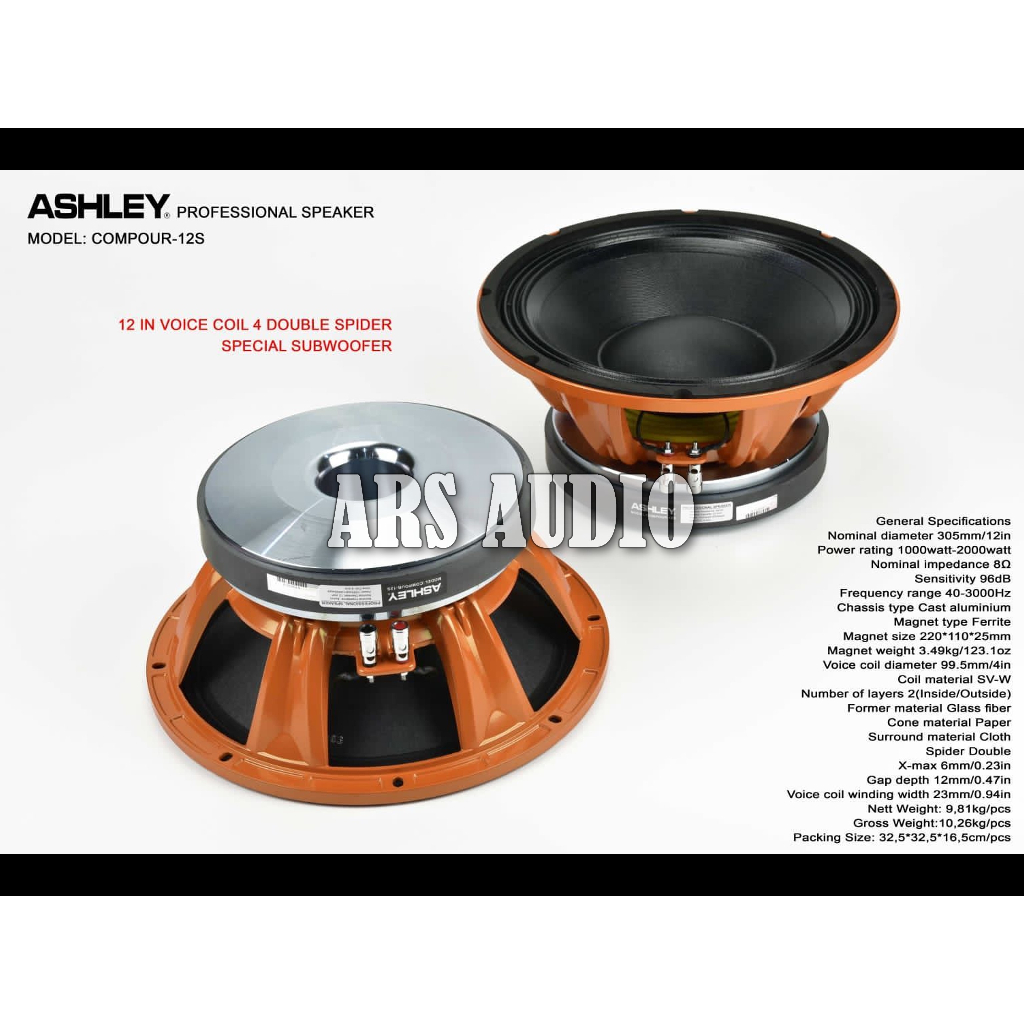 Speaker 12 inch khusus subwoofer Watt Gede Vc gede Ashley COMPOUR-12S