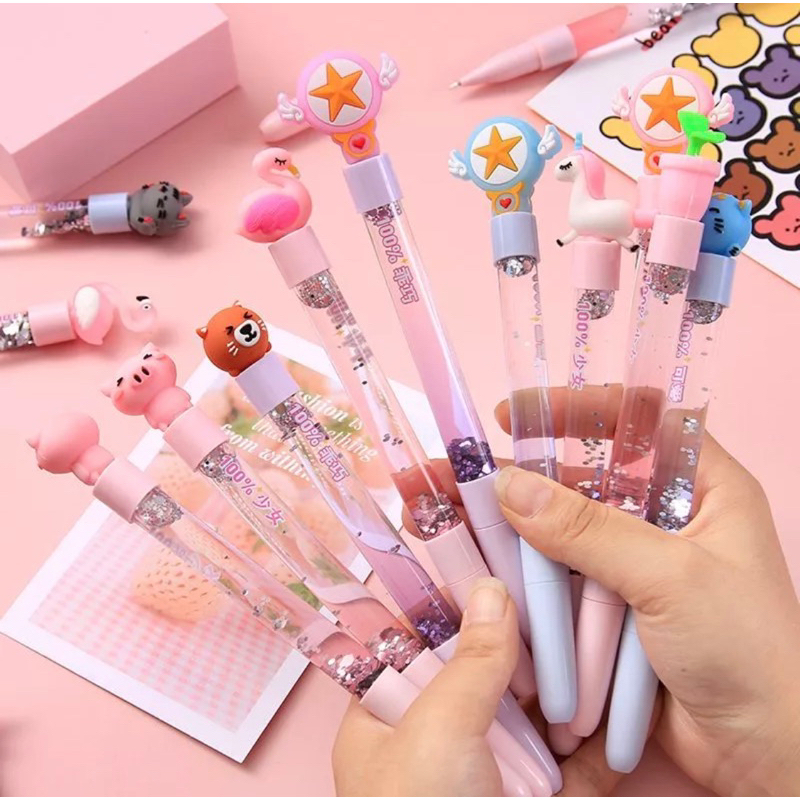 

Pulpen Tinta Dengan Motif Air Gliter/Pena Air Gliter Karakter Lucu