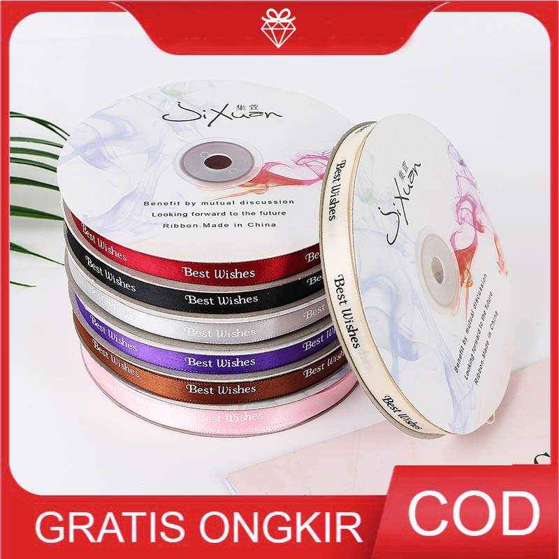 

ECER 5METER Pita Satin 1cm "BEST WISHES" - Pita Kado kerajinan PS014