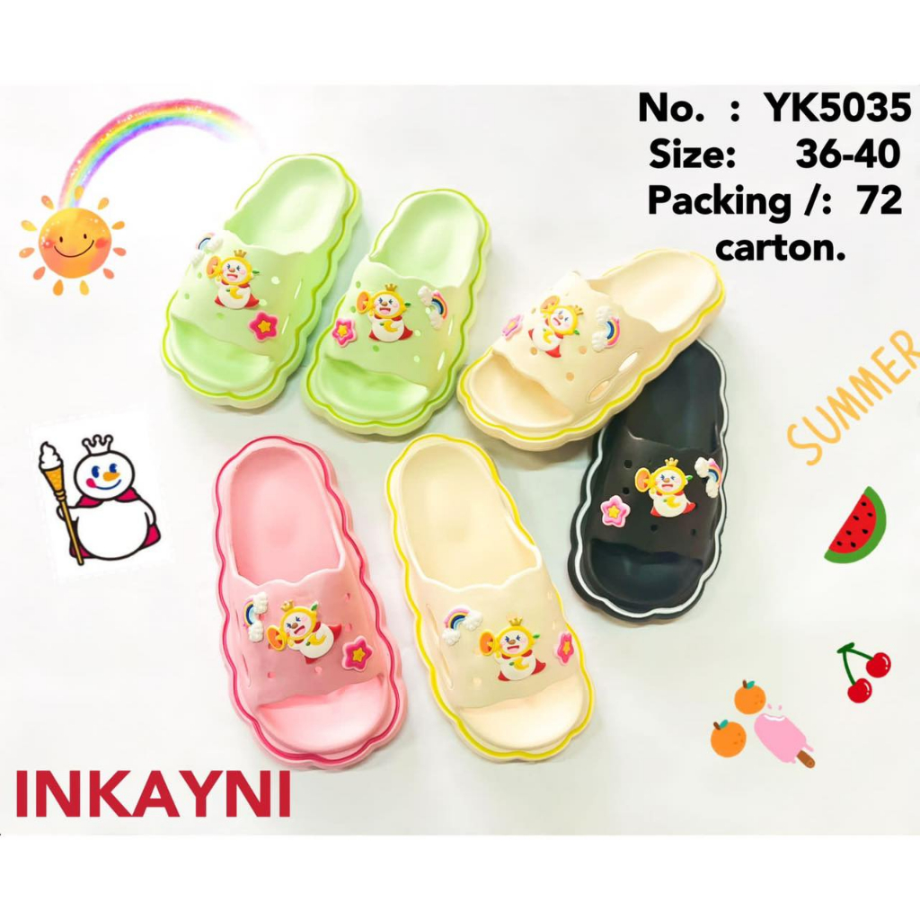 YK5035 Sandal Wanita Selop Remaja Dewasa Trendy Korea Style Karakter Mixue Merek Inkayni Size 36-40