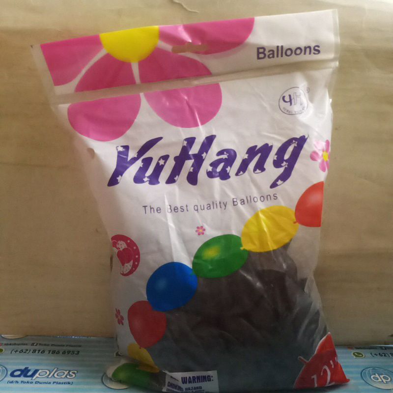 Balon Latex Hitam 12" YuHang isi 100 pcs