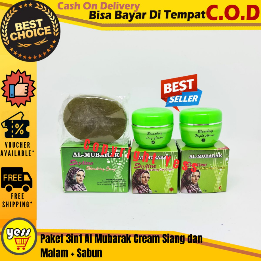 Al Mubarak Cream Siang, Malam, Sabun Paket 3in1 Cream Almubarak