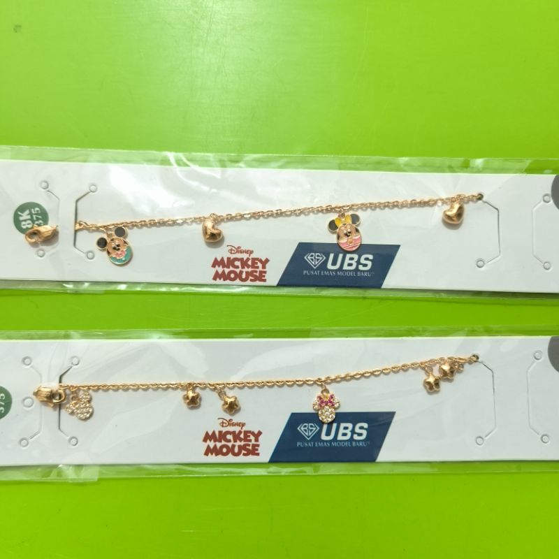 Gelang rantai anak mickey Minnie mouse variasie mata UBS Kadar 8K 375