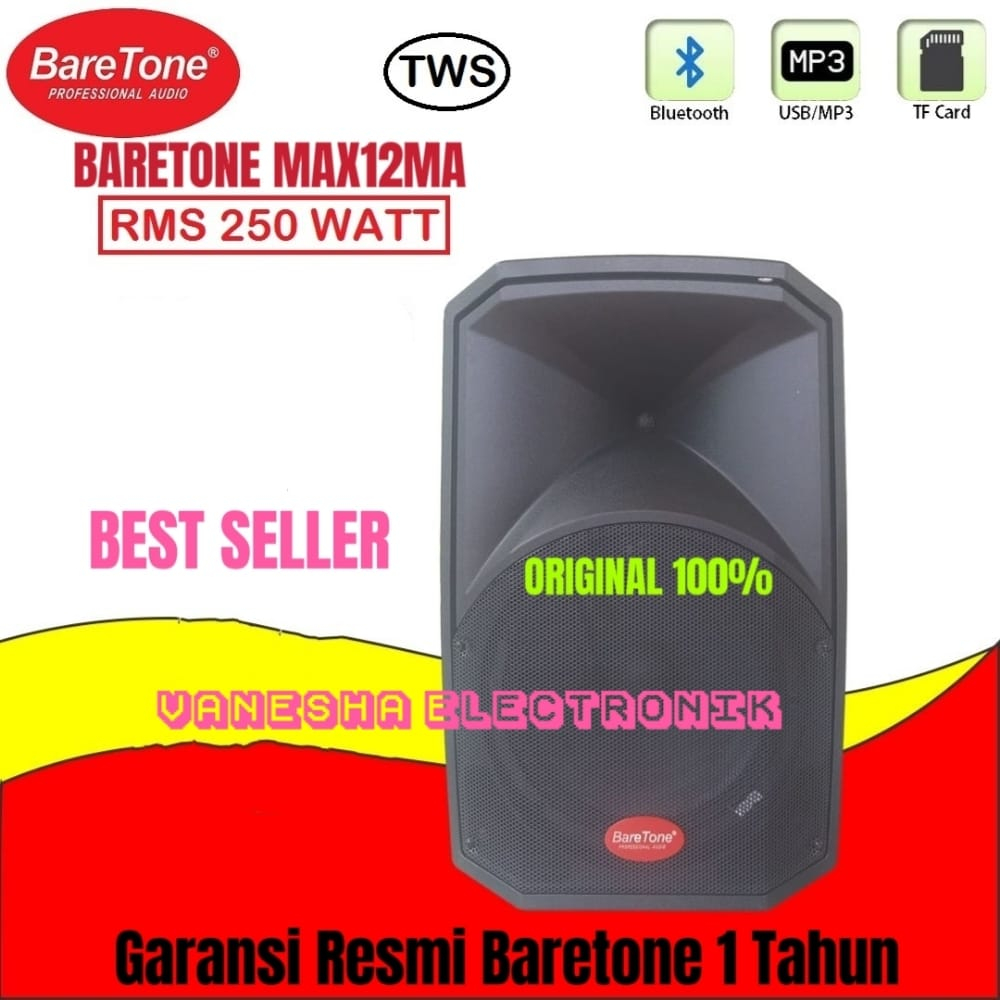 SPEAKER AKTIF BARETONE 12 INCH BARETONE MAX12MA ORIGINAL 250WATT