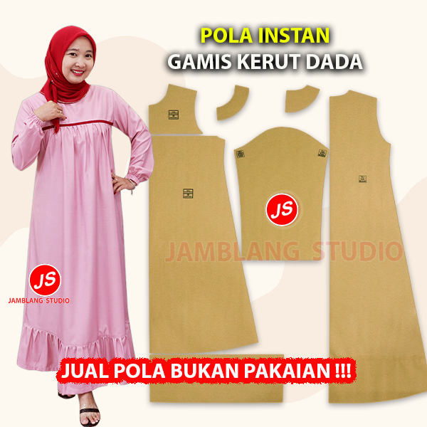 Pola Instan Gamis Kerut Dada