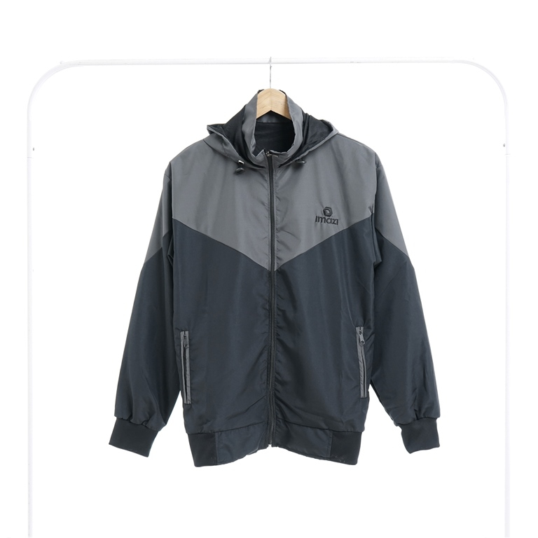 Jaket Parasut Olahraga Kombinasi Abu Tua Hitam