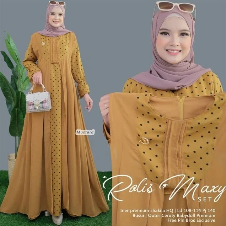 Rolis Dress Maxy Gamis Muslim Wanita Ceruty Babydoll Full Furing Dress Casual Premium Fashion Muslimah Terlaris