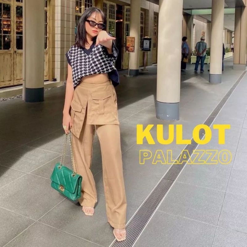 Celana Panjang Wanita Kulot Highwaist Palazzo Pants Pocket Premium