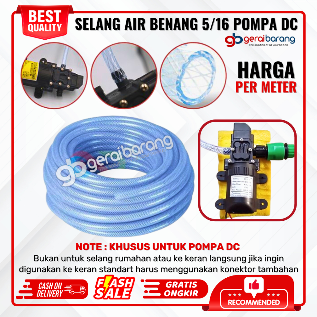 Selang air benang serat tebal 5/16 murah meteran buat Pompa DC dll