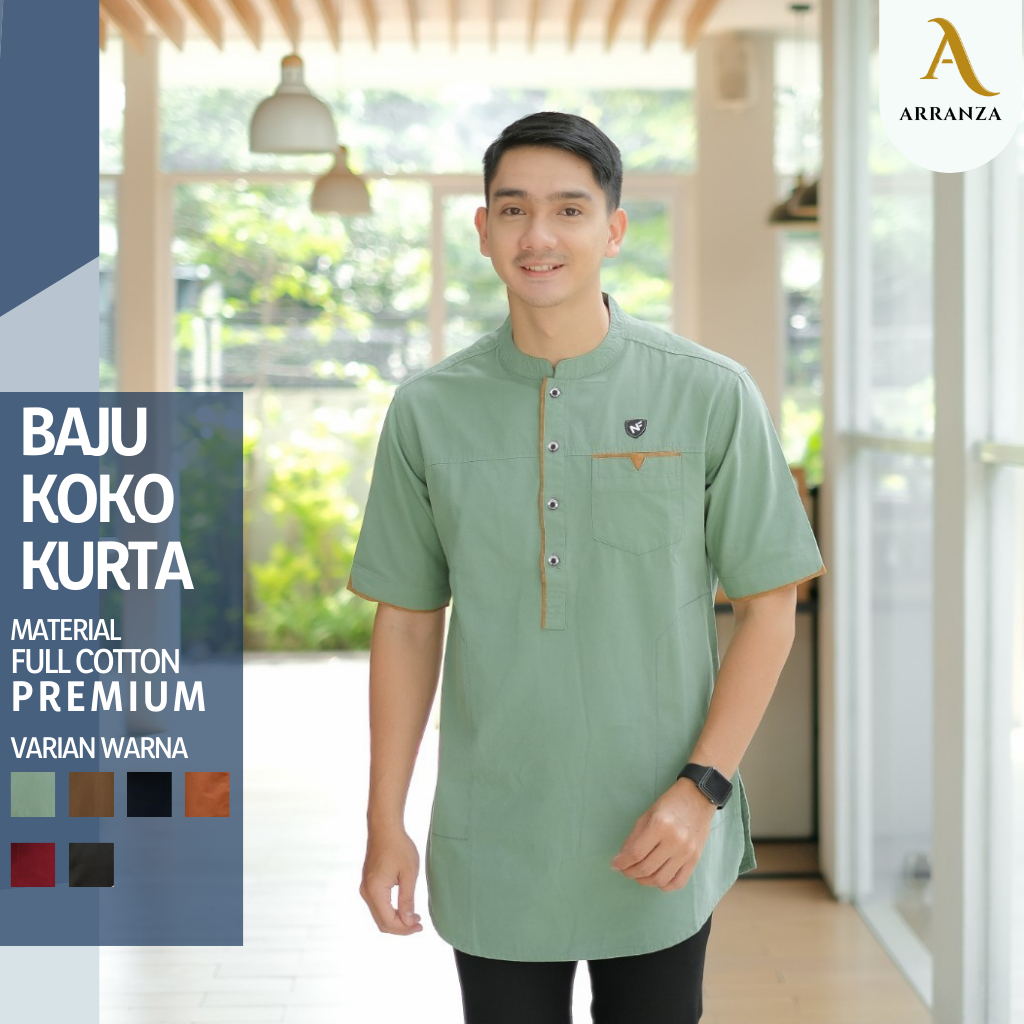 baju koko pria lengan pendek kurta pakistan pria dewasa premium original warna sage