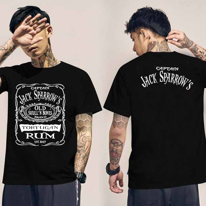 Kaos 2 Sisi Captain Jack Sparrow Tshirt Unisex Casual Bahan 100% Cotton Black T-SHIRT