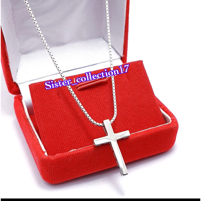Kalung liontin salib polos kalung salib perak 925 lapis emas putih