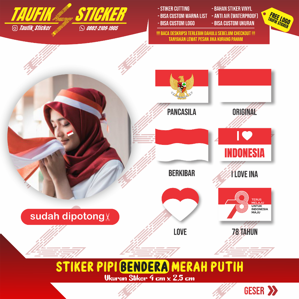 

STIKER PIPI 100 PCS BENDERA MERAH PUTIH