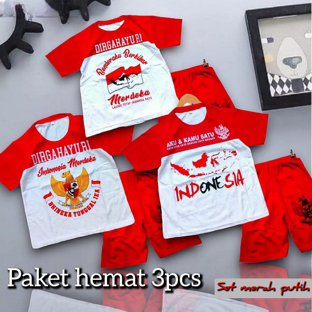 paket hemat 3pcs baju 17 agustus anak baju kemerdekaan 2024 baju 17 agustus 2023 anak