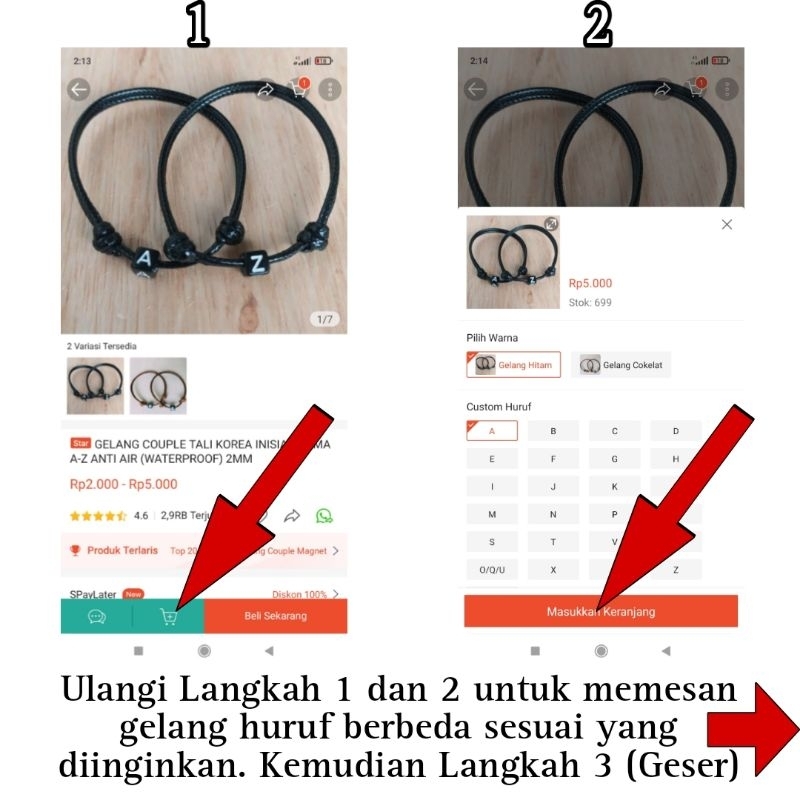 GELANG COUPLE TALI KOREA PREMIUM INISIAL NAMA A-Z ANTI AIR (WATERPROOF) 2MM