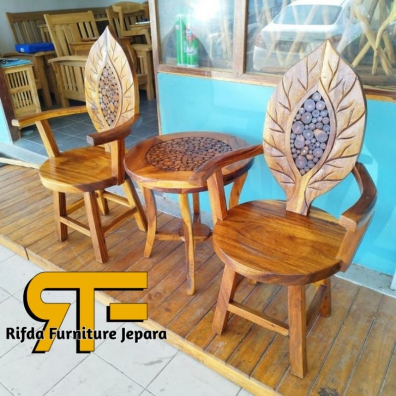 kursi Teras Daun Trembesi Termurah solid (kursi jati,kursi teras murah,kursi santai )