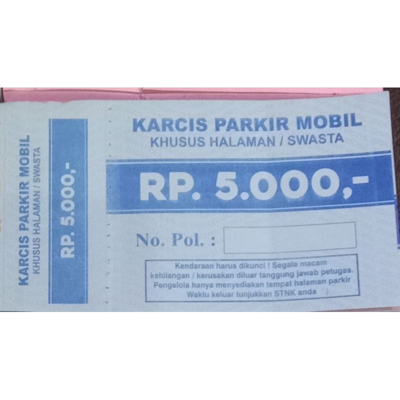 Karcis parkir mobil 5000 br