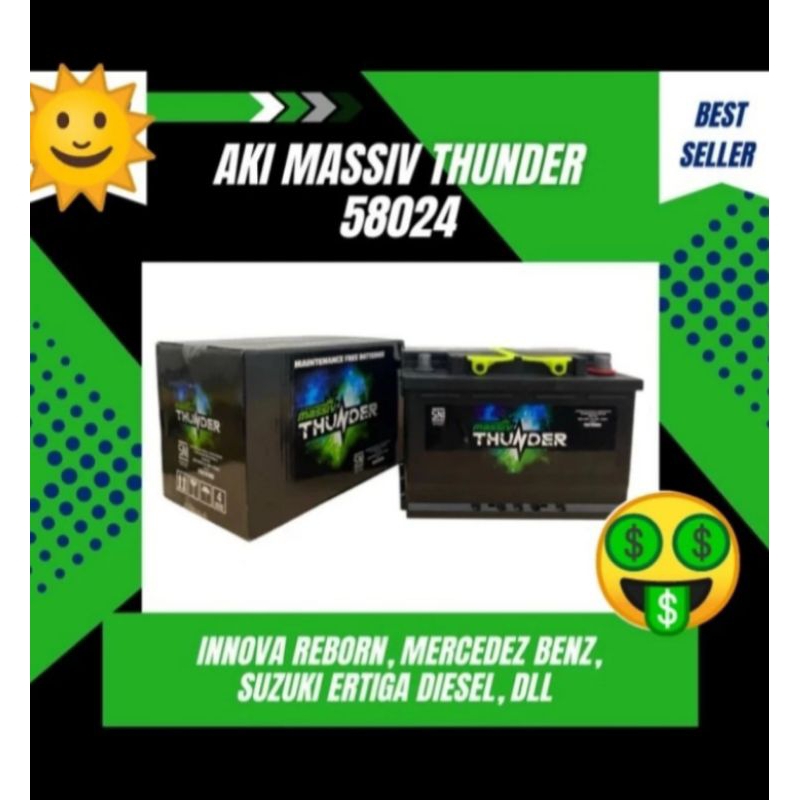 aki mobil ertiga diesel 58024 12v 80ah massiv thunder aki kering