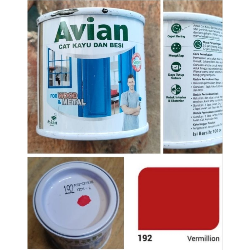 

Cat Minyak Avian 100 ml Vermillion 192 Warna Merah Untuk Besi Kayu