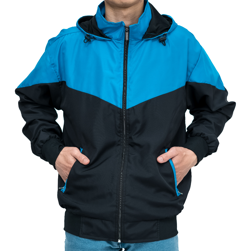 INDO - Jaket Parasut Olahraga Kombinasi | Jacket Lari Jogging Pria/Wanita Turkis Hitam