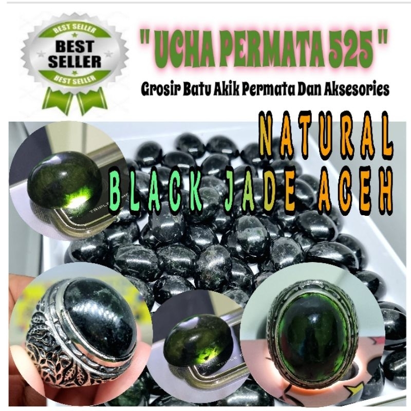 cincin black jade aceh tembus senter / asli natural batu akik black jade